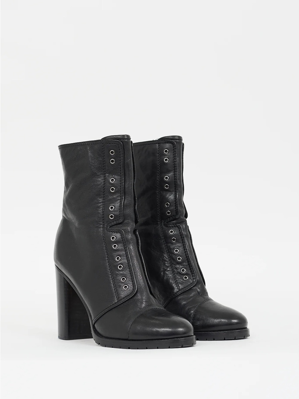 Jimmy Choo Black Leather High-Heel Lace-Front Ankle Boots